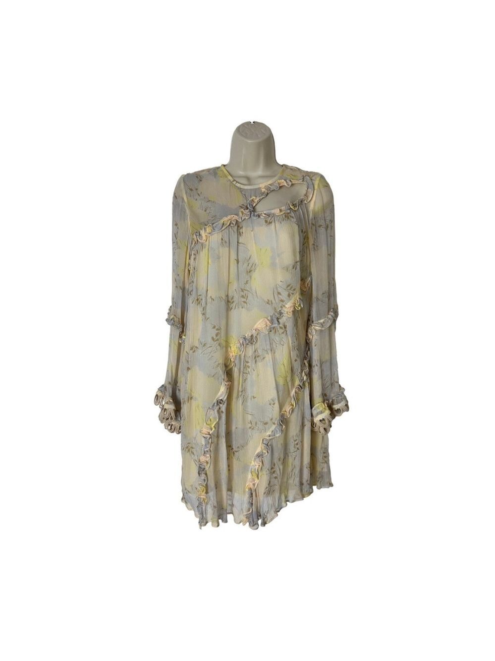 Stevie May Anthropologie Floral Mini Dress XS Yellow Boho Ruffle Cottagecore - Picture 4 of 14